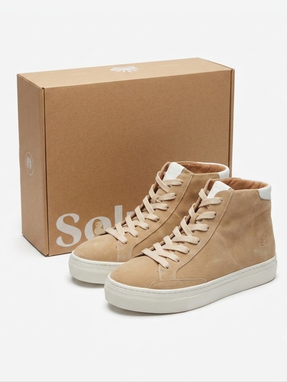 Soludos Ibiza High Top Sneakers sand color tan suede upper Platform Womens 9